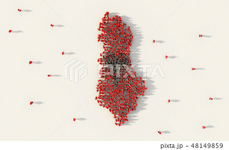 Large group of people forming Albania map and national flag in s 48149859