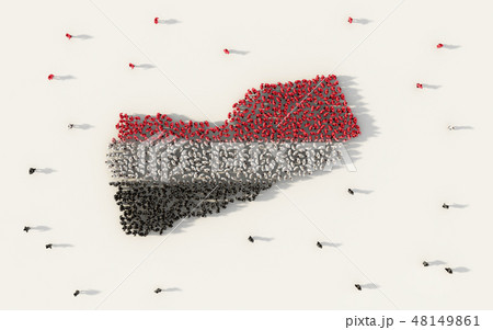 Large group of people forming Yemen map and national flag in soc Large group of people forming Yemen map and national flag in soc 48149861