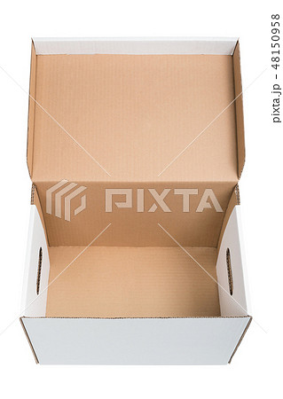 Open white archive cardboard box isolated on white background Open white archive cardboard box isolated on white background 48150958