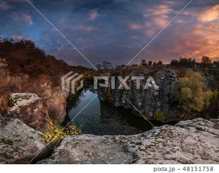 Autumn sunrise over river in canyon Autumn sunrise over river in canyon 48151758