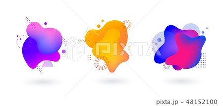 Set of spots with abstract elements for trendy blue, yellow and pink color design. 48152100