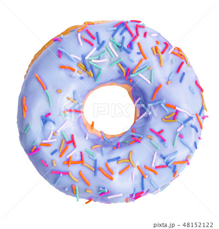 Blue donut decorated with colorful sprinkles isolated on white background 48152122