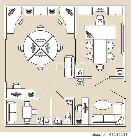 Office interior, top view architecture plan vector illustration 48152133