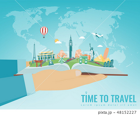 Travel composition with famous world landmarks. Travel and Tourism concept. Vector 48152227