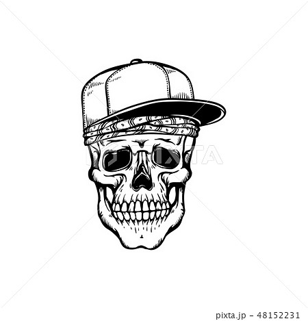 Human Skull In Hip Hop Or Rap Style Headwear のイラスト素材