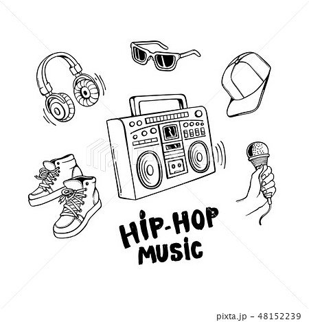 Hip-hop music set with boombox and various...のイラスト素材 ...