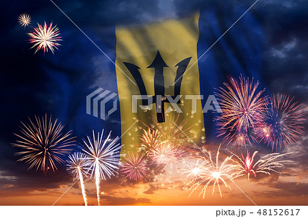 Fireworks and flag of Barbados Fireworks and flag of Barbados 48152617