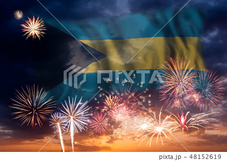 Fireworks and flag of Bahamas Fireworks and flag of Bahamas 48152619