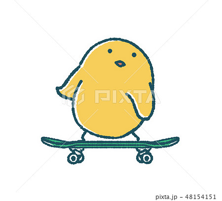 ゆるいひよこのスケートボードのイラスト素材