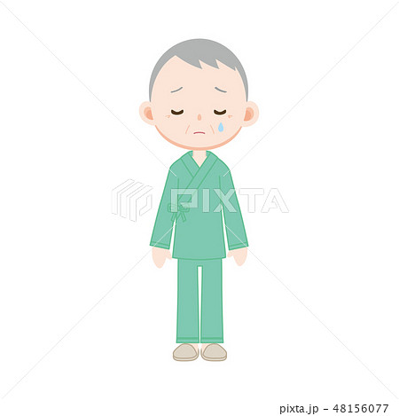 入院着の父親 涙を流すのイラスト素材