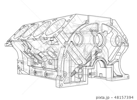 Engine block sketch. Vector rendering of 3d 48157394