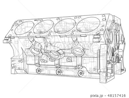 Engine block sketch. Vector rendering of 3d 48157416