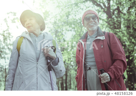 Stylish elderly people hiking on the weekend 48158126
