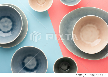 Blue, grey and beige dinnerware Blue, grey and beige dinnerware 48158449