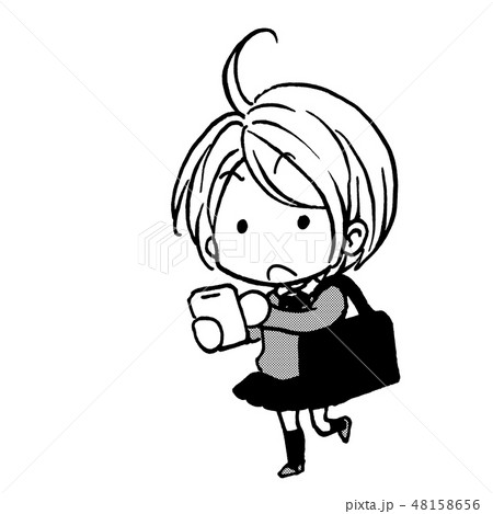 【スクールガール 元気】 ミニ スマホ 通学 モノクロ　白黒　黒白　トーン　網点　モノトーン 48158656