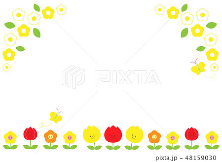 春の花とちょうちょのフレームのイラストのイラスト素材