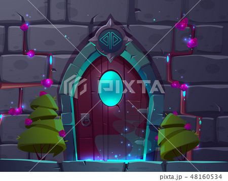 Vector cartoon wooden magic door, mystery portal Vector cartoon wooden magic door, mystery portal 48160534