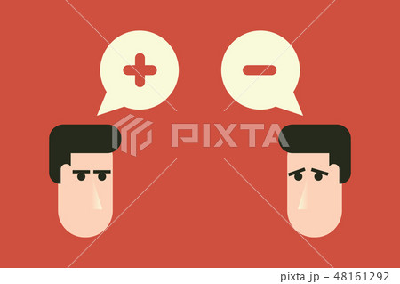 Two heads with plus and minus signs.  48161292