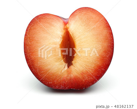 Half red plum isolated on white 48162137