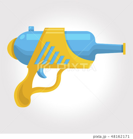 Blue and yellow toy cosmic water gun on a white background. 48162171