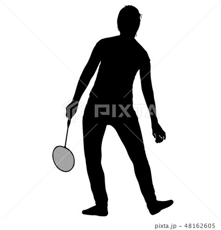 Black silhouette of female badminton player  48162605