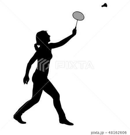 Black silhouette of female badminton player  48162606