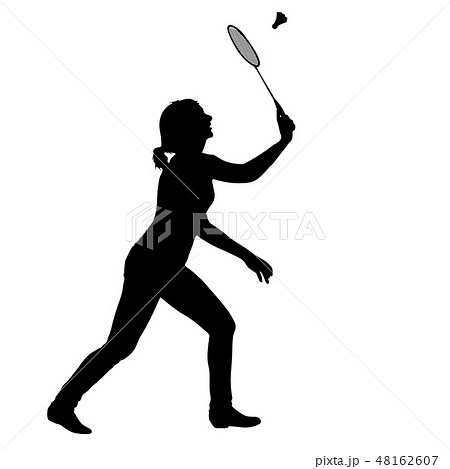 Black Silhouette Of Female Badminton Player のイラスト素材