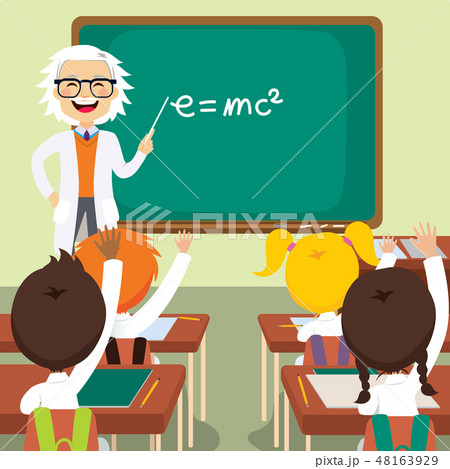 Old male science teacher teaching lesson to kids 48163929