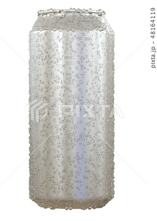 Aluminium beer or soda mock up. Realistic blank metallic can covered by water drops isolated on 48164119