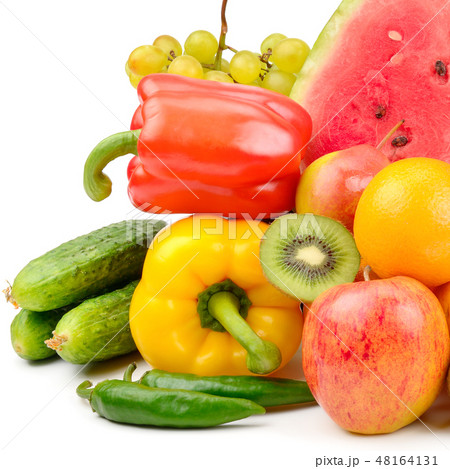Fruits and vegetables isolated on white background Fruits and vegetables isolated on white background 48164131