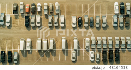 view from drone above empty parking lots, view from drone above empty parking lots, 48164538