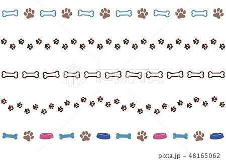 犬の足跡 骨 エサ入れの装飾用ライン Paw Prints Dog Bone Pet Bowlのイラスト素材