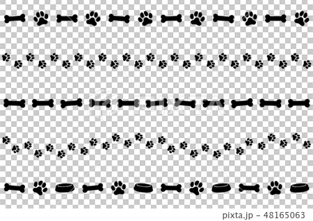 犬の足跡 骨 エサ入れの装飾用ライン Paw Prints Dog Bone Pet Bowlのイラスト素材