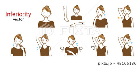 ほくろやムダ毛やワキガなど若い女性の体のコンプレックスのベクターセット ほくろやムダ毛やワキガなど若い女性の体のコンプレックスのベクターセット 48166136