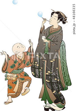 梅の 花の下で吹くシャボン玉 48166335