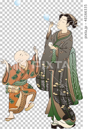 梅の 花の下で吹くシャボン玉 48166335