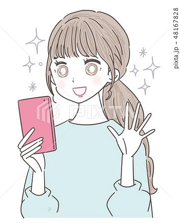 若い女性 ガーリー スマホのイラスト素材 若い女性 ガーリー スマホのイラスト素材