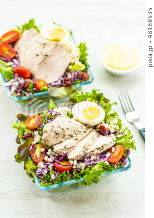 Grilled chicken breast and meat salad Grilled chicken breast and meat salad 48168535