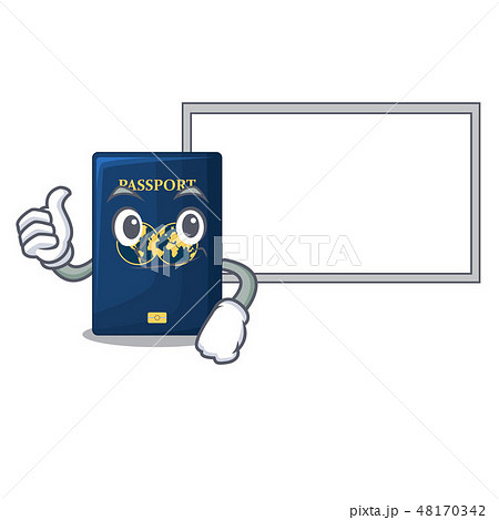 Thumbs up with board blue passport in the cartoon form 48170342