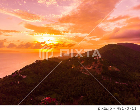 Aerial view of beautiful tropical beach and sea in island 48170711