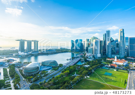 Beautiful architecture building exterior cityscape in Singapore city skyline Beautiful architecture building exterior cityscape in Singapore city skyline 48173273