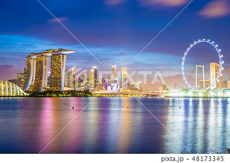Beautiful architecture building skyscraper around marina bay in singapore city 48173345