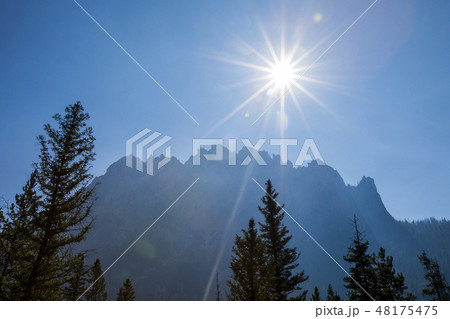 Sunshine over mountain in Stanley, Idaho 48175475
