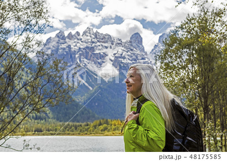 Woman at Tre Cime di Lavaredo in South Tyrol, Italy Woman at Tre Cime di Lavaredo in South Tyrol, Italy 48175585
