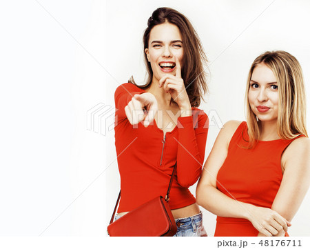 best friends teenage girls together having fun, posing emotional on white background, besties happy best friends teenage girls together having fun, posing emotional on white background, besties happy 48176711