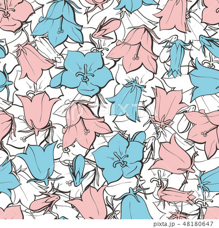 Vector flat bell flower seamless pattern backdrop Vector flat bell flower seamless pattern backdrop 48180647