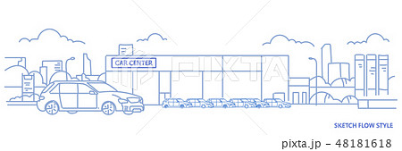 cars dealership center showroom building exterior with new modern vehicles cityscape background 48181618