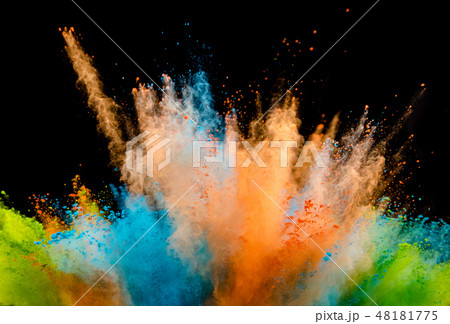 Explosion of colored powder on black background 48181775