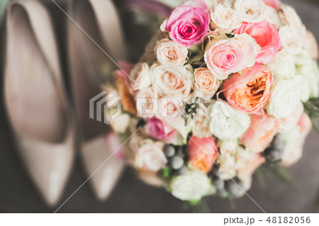 Wonderful luxury wedding bouquet of different flowers 48182056