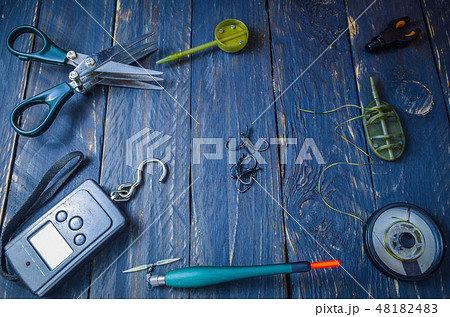 Fishing accessories are rooted all around. Fishing accessories are rooted all around. 48182483
